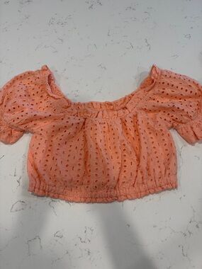 Peach Eyelet Off-Shoulder Crop Top